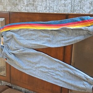Aviator Nation Gray Track Pants with Rainbow Stripes